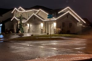 White Christmas Lights on two story house